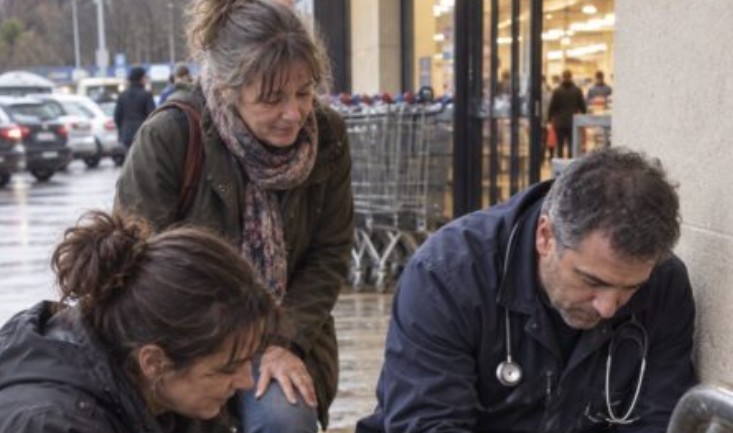 Όλοι πίστευαν ότι το μικρό σκυλάκι που ήταν δεμένο έξω από το σούπερ μάρκετ ήταν επικίνδυνο — μέχρι που μια γυναίκα γονάτισε και ανακάλυψε τι προσπαθούσε απεγνωσμένα να προστατεύσει